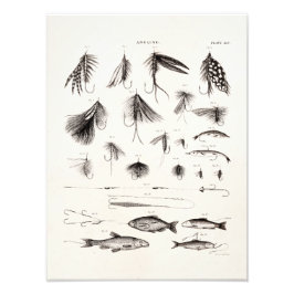 Vintagen 1800er Jahre Angelfliegen alte Haken Fotodruck