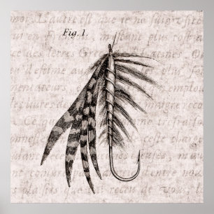 Vintagen 1800er Jahre Angelfliegen alte Haken Poster