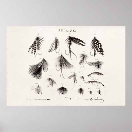 Vintagen 1800er Jahre Angelfliegen lockern Lure Poster (Vorne)