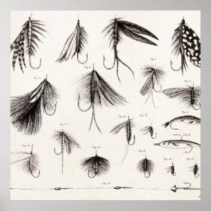 Vintagen 1800er Jahre Angelfliegen lockern Lure Poster