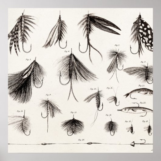 Vintagen 1800er Jahre Angelfliegen lockern Lure Poster (Vorne)