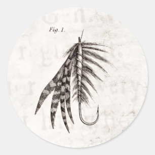 Vintagen 1800er Jahre Angelfliegen lockern Lures Runder Aufkleber