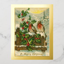 Vintagen 1906 Vögel im Schnee Weihnachtsgold Folien Feiertagspostkarte