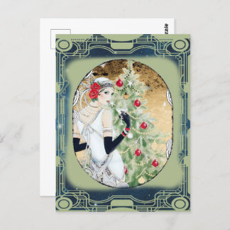Vintagen 1920er Flapper Art Deco Weihnachten Postk Postkarte