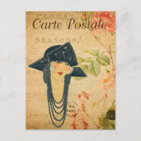 Vintagen 1920er Frauen in Hut und Necklace Französ