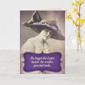 Vintagen 1920er-Jahre-Frau mit großem Osterbonnet Karte (Gelbe Blume)