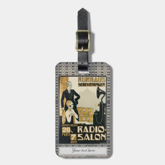 Vintagen 1920er Jahre Niederländischer Radiosalon Gepäckanhänger (Vorderseite vertikal)
