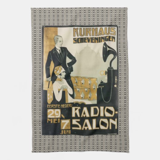Vintagen 1920er Jahre Niederländischer Radiosalon Geschirrtuch (Vertikal)