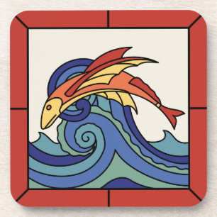 Vintagen 1930er Catalina Island Tile Set Getränkeuntersetzer