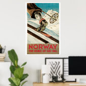 Vintagen 1930er Jahre Norwegen-Skifahrer Poster (Heimbüro)