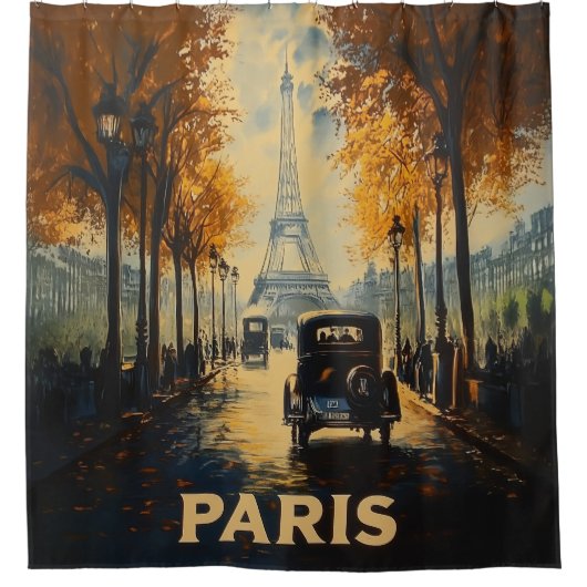 Vintagen 1930er Jahre Paris Reiseposter Eiffelturm Duschvorhang (Vorderseite)