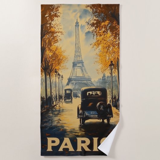 Vintagen 1930er Jahre Paris Reiseposter Eiffelturm Strandtuch (Vorderseite)