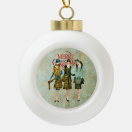 Vintagen 1930er Jahre Weihnachtsgrüße für Frauen Keramik Kugel-Ornament