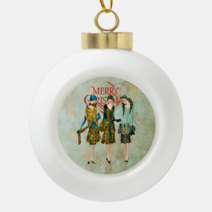 Vintagen 1930er Jahre Weihnachtsgrüße für Frauen Keramik Kugel-Ornament