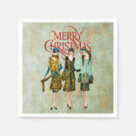 Vintagen 1930er Jahre Weihnachtsgrüße für Frauen Serviette