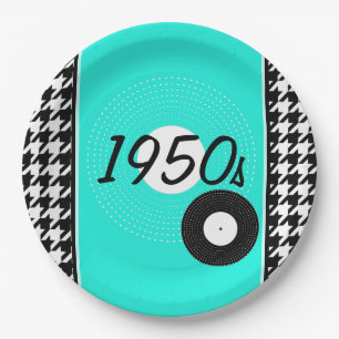 Vintagen 1950er Jahre aquamarin, schwarz und weiß  Pappteller