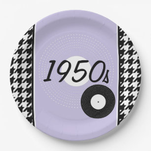 Vintagen 1950er Jahre lila, schwarz und weiß karie Pappteller