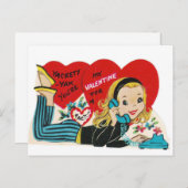 Vintagen 1950er Teen on Phone Valentine Postkarte (Vorne/Hinten)
