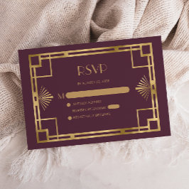 Vintagen 20er Deko Burgundy Gold Wedding RSVP Begleitkarte