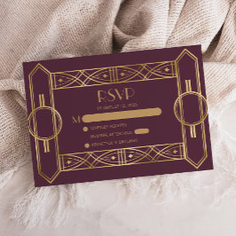 Vintagen 20er Deko Burgundy Gold Wedding RSVP Begleitkarte
