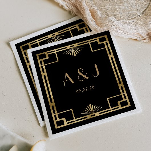Vintagen 20er Deko Frame Gold Black Wedding Serviette