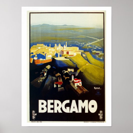 Vintagen 20er Jahre Bergamo Italienisches Reisepla Poster (Vorne)