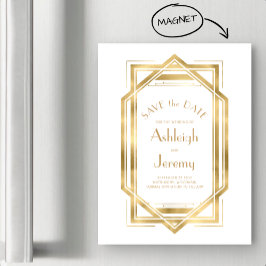 Vintagen 20er-Jahre Deko White Gold Save the Date Magnetkarte
