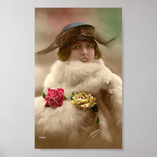 Vintagen 20er Jahre Ladys Flapper Hat Art Print Poster