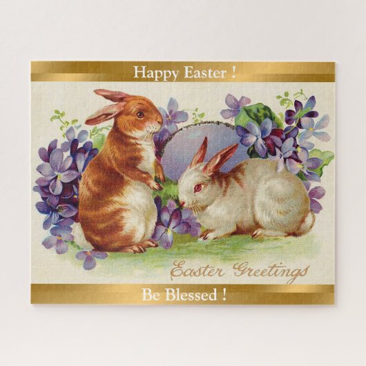 Vintagen 2 Kaninchen Osterhitze Puzzle (Horizontal)