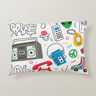 Vintagen 80er Jahre doodle mit Boom Box, Fernsehen Dekokissen
