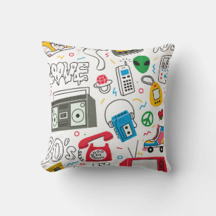 Vintagen 80er Jahre doodle mit Boom Box, Fernsehen Kissen