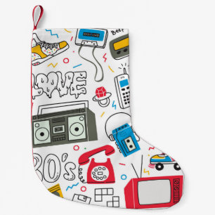 Vintagen 80er Jahre doodle mit Boom Box, Fernsehen Kleiner Weihnachtsstrumpf