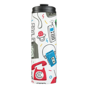 Vintagen 80er Jahre doodle mit Boom Box, Fernsehen Thermosbecher