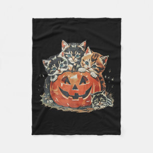 Vintagen 90er Cat Pumpkin Halloween Retro Floral S Fleecedecke