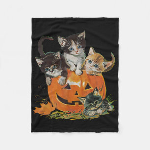 Vintagen 90er Cat Pumpkin Halloween Retro Floral S Fleecedecke