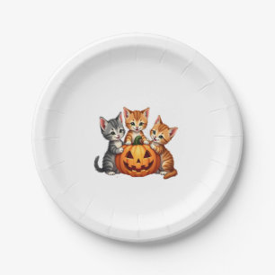 Vintagen 90er Cat Pumpkin Halloween Retro Floral S Pappteller