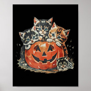 Vintagen 90er Cat Pumpkin Halloween Retro Floral S Poster