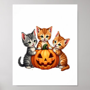 Vintagen 90er Cat Pumpkin Halloween Retro Floral S Poster