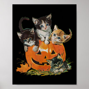 Vintagen 90er Cat Pumpkin Halloween Retro Floral S Poster