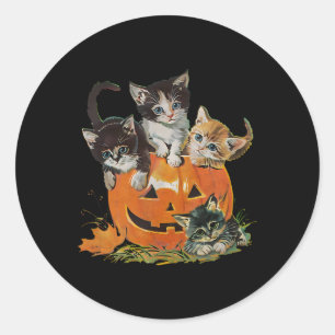 Vintagen 90er Cat Pumpkin Halloween Retro Floral S Runder Aufkleber