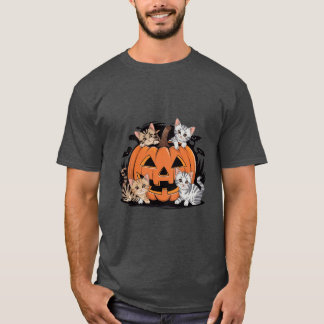 Vintagen 90er Cat Pumpkin Halloween Retro Floral T-Shirt