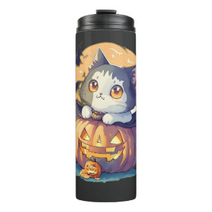 Vintagen 90er Cat Pumpkin Halloween Retro Thermosbecher