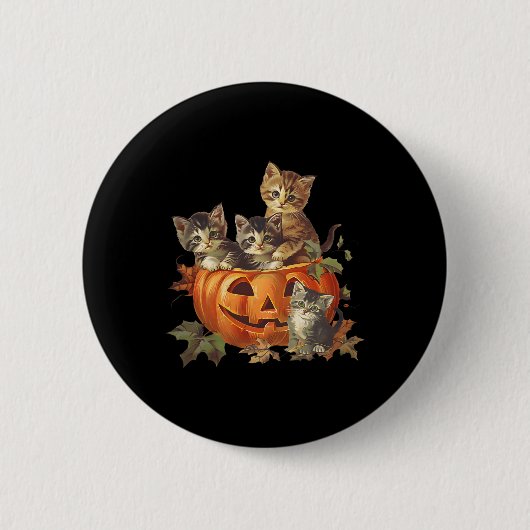 Vintagen 90er Cat Retro Pumpkin Kätzchen Halloween Button (Vorderseite)