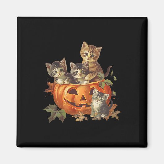 Vintagen 90er Cat Retro Pumpkin Kätzchen Halloween Magnet (Vorne)