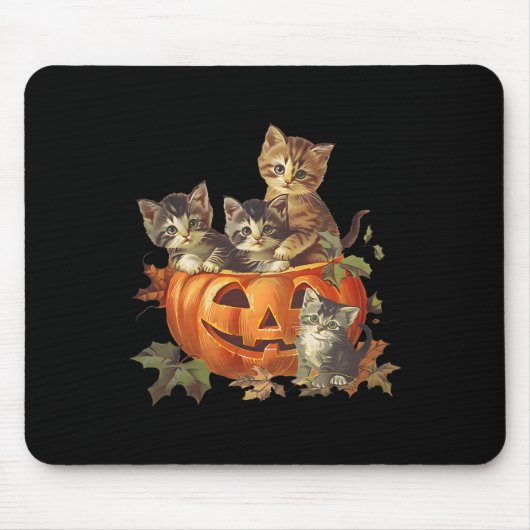 Vintagen 90er Cat Retro Pumpkin Kätzchen Halloween Mousepad (Vorne)