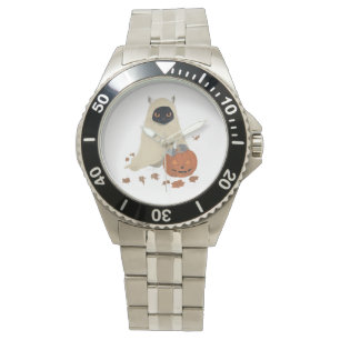 Vintagen 90er Jahre Black Cat Pumpkin Halloween Sp Armbanduhr