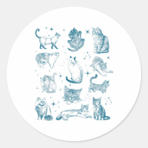 Vintagen 90er Jahre Tattoo Cat Retro Kitten Nature Runder Aufkleber