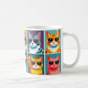 Vintagen 90er Katzen in billiger Sonnenbrille Kaffeetasse