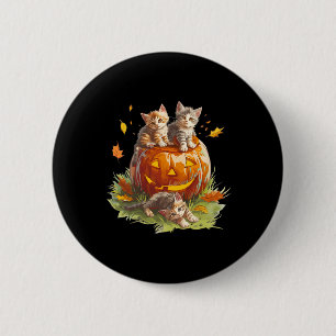 Vintagen 90er KatzenkürbisHalloween für Männer Fra Button
