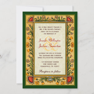 Vintagen Blume Gold Red Green Wedding W751 Einladung